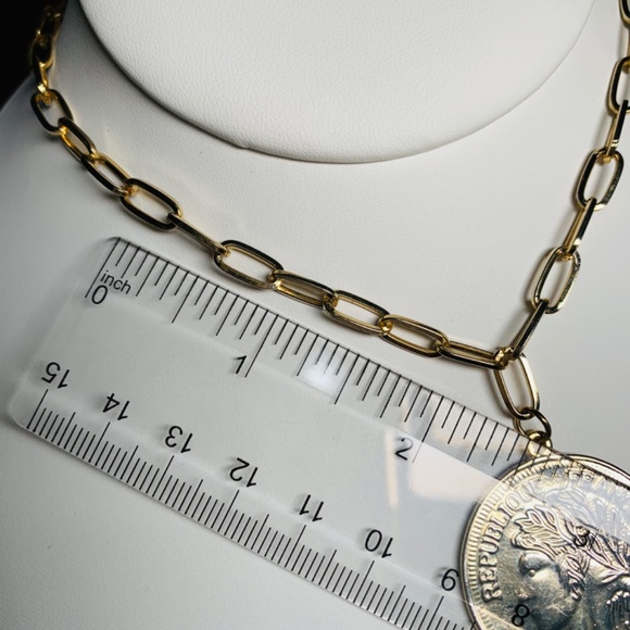 Republique Francaise, Vintage Coin Inspired Medallion, 20”-22” Paperclip chain - Picture 8 of 8